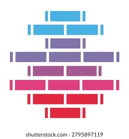 Vibrant brick wall design with colorful rectangular blocks in red, pink, purple, and blue hues on white background