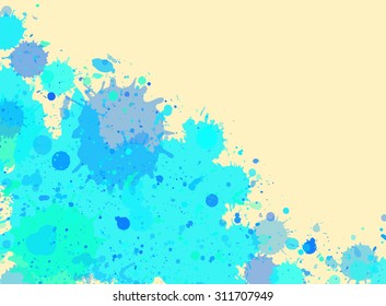 Vibrant bright blue watercolor artistic splashes frame with room for text, horizontal format.