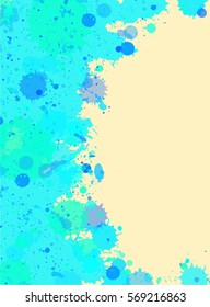 Vibrant bright blue watercolor artistic splashes frame with room for text, vertical format.