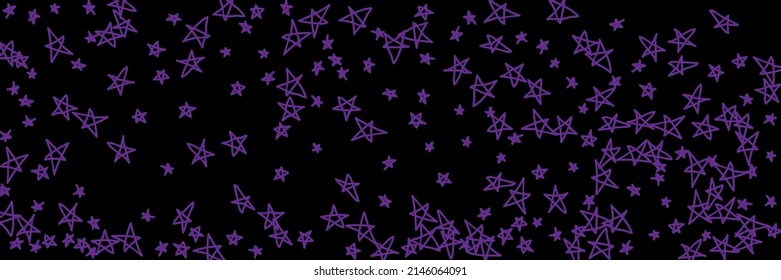 Vibrant Bright Emo Night Simple Vibrant Black Handdrawn Illustration. Black Stars Violet Pink Dark Vivid Art Childish Stars Background. Naive Purple Kids Sky Lavender Chaotic Handdrawn Stars.