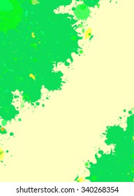 Vibrant bright green watercolor paint artistic splashes frame, vertical format.