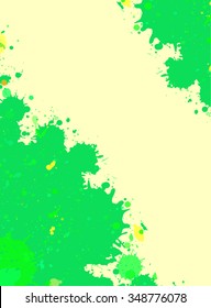 Vibrant bright green watercolor paint artistic splashes frame, vertical format.