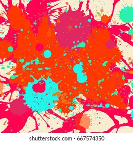 Vibrant bright orange watercolor paint artistic splashes background. Vector illustration, square format.