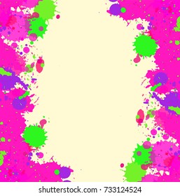 Vibrant bright pink and acid green watercolor artistic splashes frame with room for text. Vector illustration, square format.