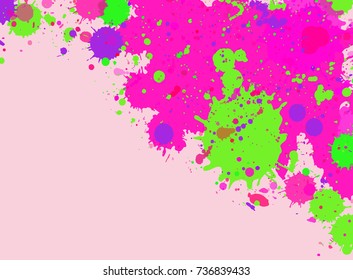 Vibrant bright pink and acid green watercolor artistic splashes frame with room for text. Vector illustration, horizontal format.