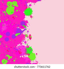 Vibrant bright pink and acid green watercolor artistic splashes frame with room for text. Vector illustration, square format.