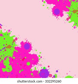 Vibrant bright pink and green watercolor artistic splashes frame with room for text.