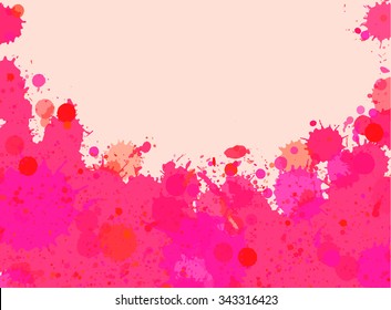 Vibrant bright pink watercolor artistic splashes frame with room for text, horizontal format.