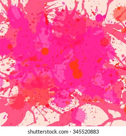 Vibrant bright pink watercolor artistic splashes background, square format.