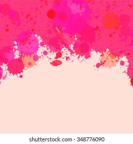 Vibrant bright pink watercolor artistic splashes frame with room for text, square format.