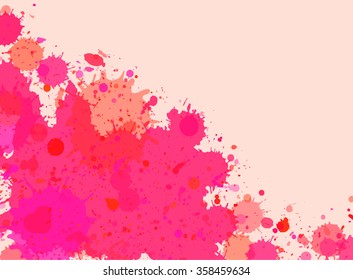 Vibrant bright pink watercolor artistic splashes frame with room for text, horizontal format.