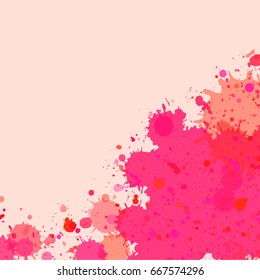 Vibrant bright pink watercolor artistic splashes frame with room for text. Vector illustration, square format.