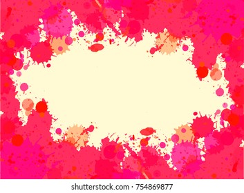 Vibrant bright pink watercolor artistic splashes frame with room for text. Vector illustration, horizontal format.