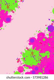 Vibrant bright purple and pink watercolor artistic splashes frame with room for text, vertical format. Vector illustration.