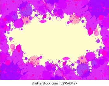 Vibrant bright purple watercolor artistic splashes frame with room for text, horizontal format.