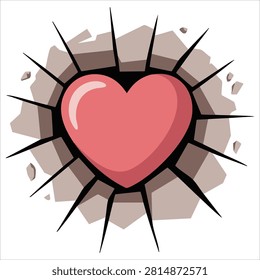 Vibrant Broken Wall or Floor with Heart Print Ready Graphic