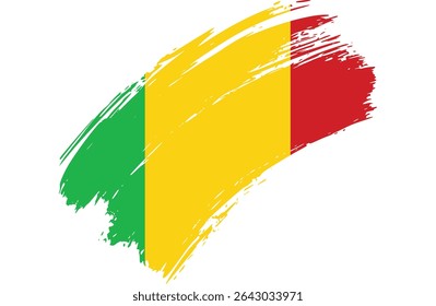 Um vibrante, estilo pincelada bandeira mali com listras verdes, amarelas e vermelhas.