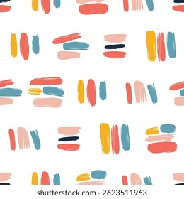 Vibrant brushstrokes intersecting dynamically, creating energetic abstract seamless pattern with multicolored linear movements across design surface. Vector