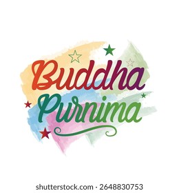 Vibrant Buddha Purnima typography design featuring colorful text art. Perfect for spiritual, religious, and festive use in posters, banners, social media, and celebration graphics.
