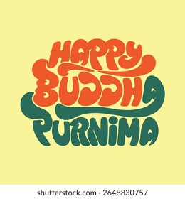 Design vibrante da tipografia de Buddha Purnima com arte de texto colorida. Perfeito para uso espiritual, religioso e festivo em cartazes, banners, mídias sociais e gráficos de celebração.