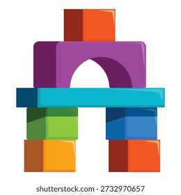 Vibrant building blocks stacked to form an arch bridge, promoting creativity and construction play