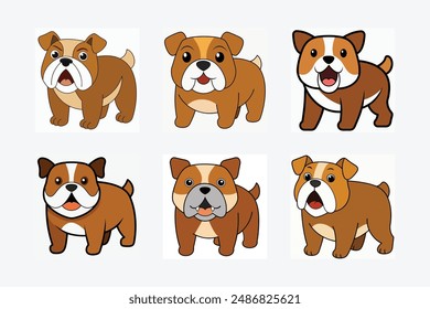 A vibrant bulldog vector illustration showcasing the breed's signature stout frame and endearing wrinkles, rendered in clean lines and bold colors. Perfect for logos, posters, or merchandise designs.