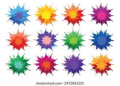 Vibrant Burst: Sets of Multicolor Powder Explosion on White Background