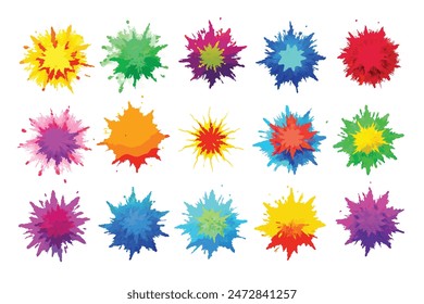 Vibrant Burst: Sets of Multicolor Powder Explosion on White Background