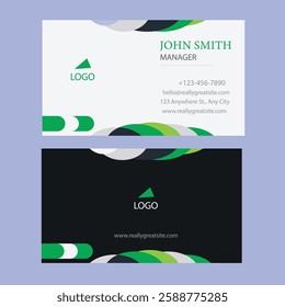 Vibrant business card with wavy design logo and contact information