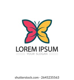 Vibrant butterfly vector logo with symmetrical pattern and artistic balance