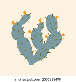 Vibrant cactus artwork in a minimalist style. Vector hand drawn illustration in freehand style