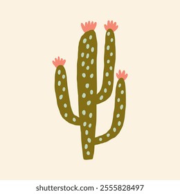 Vibrant cactus with playful design and colorful accents. Vector hand drawn illustration in freehand style