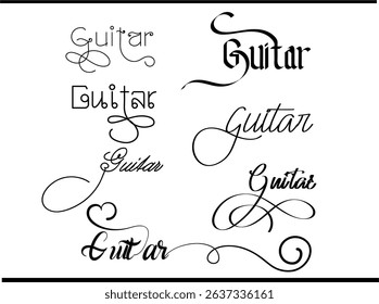 Vibrant Calligraphy Alphabet for Guitar Typography Logos, Stylish Vector Monogram Set for Guitar Music Branding