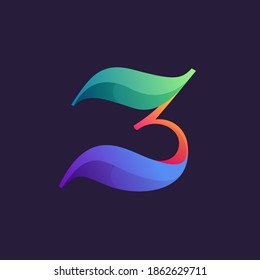 Vibrant calligraphy number three logo with colorful gradients. Vector classic typeface for expressive labels, casino headlines, theatre posters, futuristic identity etc.