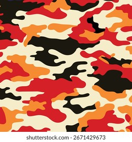 Vibrant Camouflage Pattern: Red, Orange and Black Abstract Design