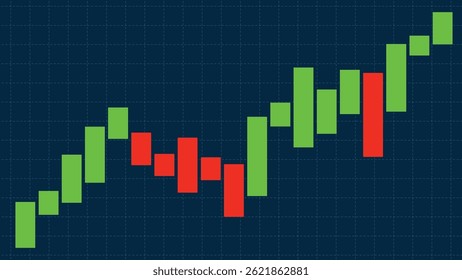 Vibrant candlestick chart with green and red bars on a dark grid background, illustrating financial trends and market analysis