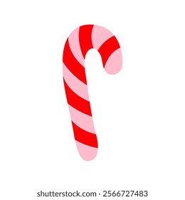 Vibrant candy cane illustration with red and white stripes on a plain background