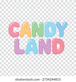 A vibrant Candy Land text graphic in pastel colors on a transparent background, perfect for design projects