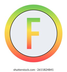 Vibrant Capital letter F design with green-red gradient border and light gray inner circle. Perfect for contemporary logo design or creative visual identity.