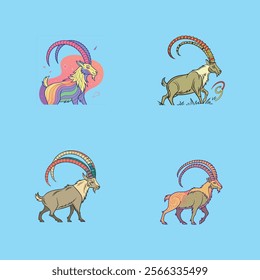 Vibrant Capricorn zodiac sign illustration featuring a colorful body and long spiral horns, perfect for astrology-themed designs, horoscopes, and decorative artwork.