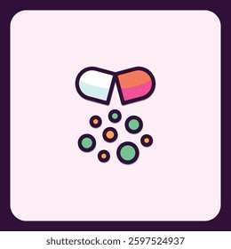 Vibrant capsule medication illustration with dissolving effect display