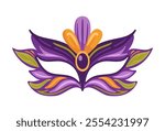 A vibrant carnival mask adorned with vivid feathers and foliage will enhance the spirited Mardi Gras celebration. This flat-style vector illustration is perfect for stickers or design elements.