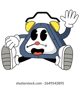 A vibrant cartoon alarm clock character waving with a cheerful smile, bringing energy, fun, and personality to any design.