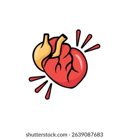 Vibrant cartoon anatomical heart in red and yellow, with expressive accents conveying liveliness.
