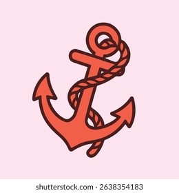 Vibrant Cartoon Anchor Illustration with Rope Detail Sticker.