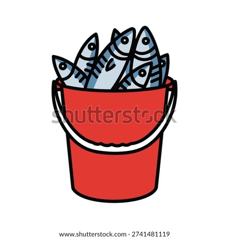 Vibrant cartoon bucket filled with several fresh fish