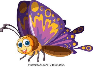 Vibrant cartoon butterfly with cheerful expression