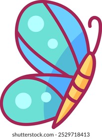 Una mariposa de dibujos animados vibrante con Grandes alas azules con Formas redondeadas y acentos amarillos adecuados para diseños de libros para niños o materiales educativos.