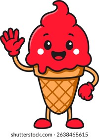A vibrant cartoon character of watermelon ice cream in a waffle cone. The character has a rich red-pink hue, evoking the sweet and tangy flavor of ripe watermelon or cherries.