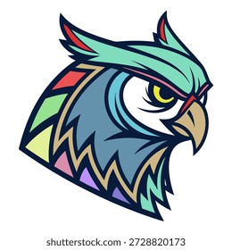 Vibrant cartoon eagle head with multicolored feathers